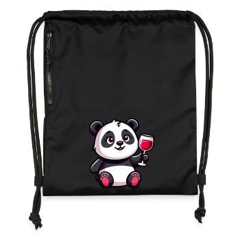 Cute Panda Red Wine Cartoon - Gymsac made from recycled material - black - Front