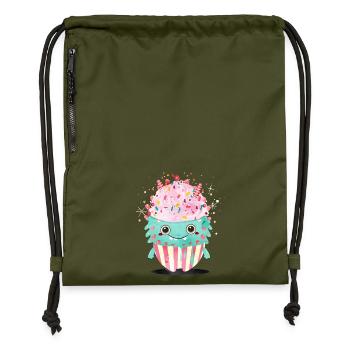 Niedliches Cupcake-Monster – Süß und verspielt - Turnbeutel aus Recycling-Material - military Green - Vorne