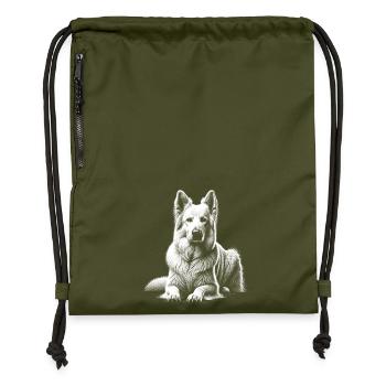 Swiss Shepherd Dog in Lying Pose - Gymsac made from recycled material - military green - Front