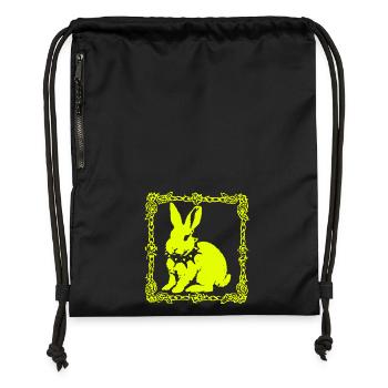 Neon yellow bunny in baroque frame - Gymsac made from recycled material - black - Front