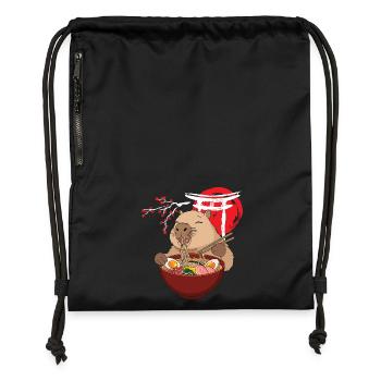 Wasserschwein Isst Ramen Suppe Niedlich Lustig - Turnbeutel aus Recycling-Material - Schwarz - Vorne