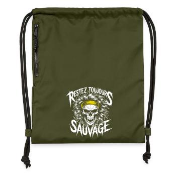 Restez Sauvage Toujours Skull - Gymsac made from recycled material - military green - Front