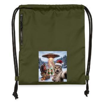 Weihnachtskatze im UFO-Selfie - Turnbeutel aus Recycling-Material - military Green - Vorne