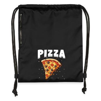 Tranche de pizza avec garnitures noires et rouges - Sac à cordon en polyester recyclé - military green - Devant