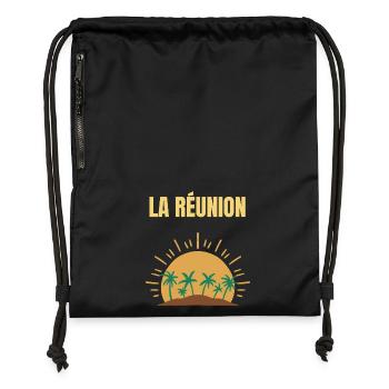 La Réunion T-Shirt Sonne und Palmen - Turnbeutel aus Recycling-Material - Schwarz - Vorne