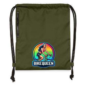 Bike Queen Regenbogen Abzeichen - Turnbeutel aus Recycling-Material - military Green - Vorne
