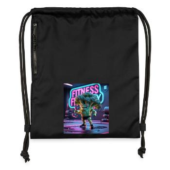 Cartoon Brokkoli Fitnessstudio - Turnbeutel aus Recycling-Material - Schwarz - Vorne