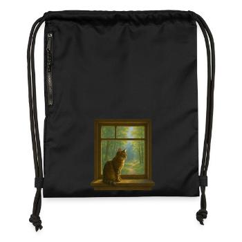Katze am Fenster - Turnbeutel aus Recycling-Material - Schwarz - Vorne