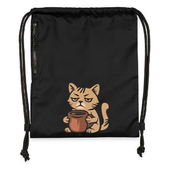 Müde Kaffeekatze – Lustiges Katzenmotiv - Turnbeutel aus Recycling-Material - Schwarz - Vorne