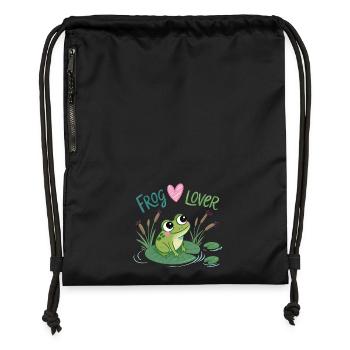 Frog in Love on Water Lily - Gymsac made from recycled material - black - Front