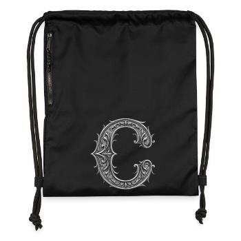 la lettre C Ornement Métallique argent - Sac à cordon en polyester recyclé - noir - Devant