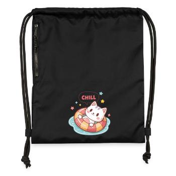 Chat Chill en Bouée Pastel - Sac à cordon en polyester recyclé - noir - Devant