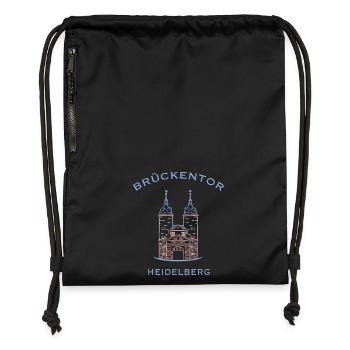 Heidelberg, Wahrzeichen Brückenturm 2 - Turnbeutel aus Recycling-Material - Schwarz - Vorne