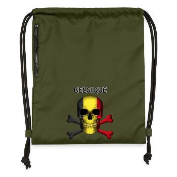 Skull Jolly Roger Pirate Flag Belgique R6Z - Gymsac made from recycled material - military green - Front