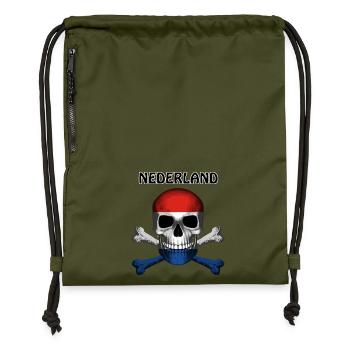 Skull Jolly Roger Pirate Flag Nederland R6Z - Gymsac made from recycled material - military green - Front