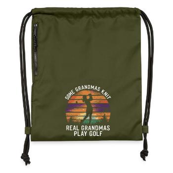Golfing grandmother – real power! - Gymsac made from recycled material - military green - Front