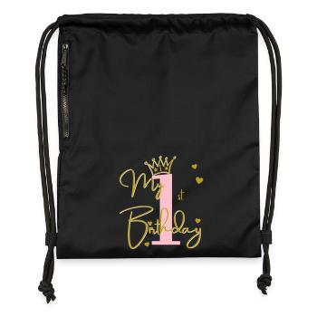 My 1st Birthday - Gymsac made from recycled material - black - Front