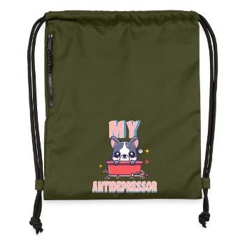 Mein Antidepressor Französischer Bulldoggen-Geschenk-Humor - Turnbeutel aus Recycling-Material - military Green - Vorne
