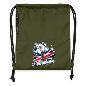 Bulldog with UK flag and Big Ben - Gymsac made from recycled material - military green - Front