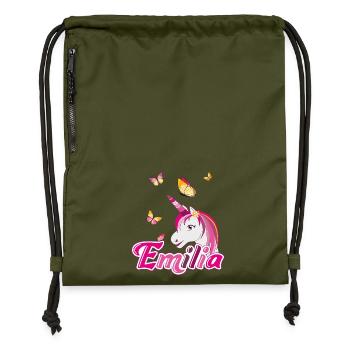 Emilia, nom de jeune fille, prénom préféré - Sac à cordon en polyester recyclé - military green - Devant