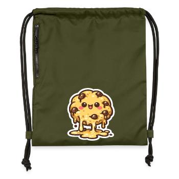 Keks-Monster mit Schmelz-Lächeln - Turnbeutel aus Recycling-Material - military Green - Vorne