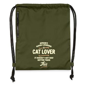 Intelligent, gutaussehend und Katzenliebhaber... - Turnbeutel aus Recycling-Material - military Green - Vorne