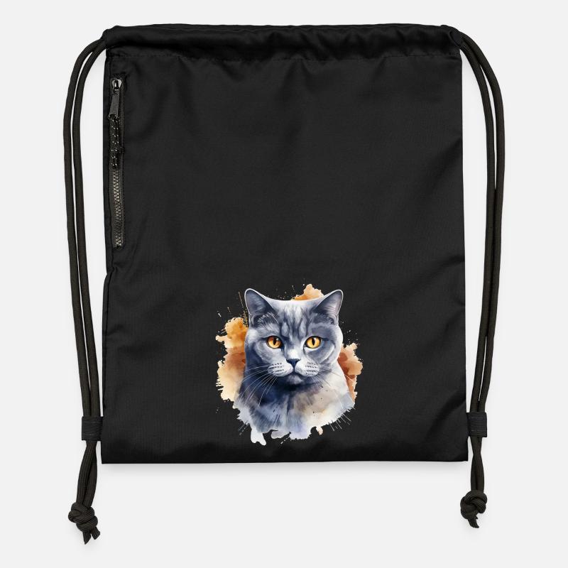 Tête de chat British Shorthair - Sac à cordon en polyester recyclé - noir