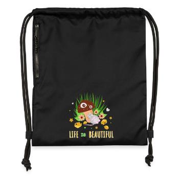 Whimsical Mushroom and Cat Garden design - Gymsac made from recycled material - black - Front