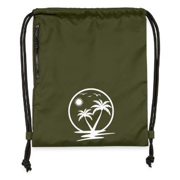 Tropical Sunset with Palm Trees and Birds - Gymsac made from recycled material - military green - Front