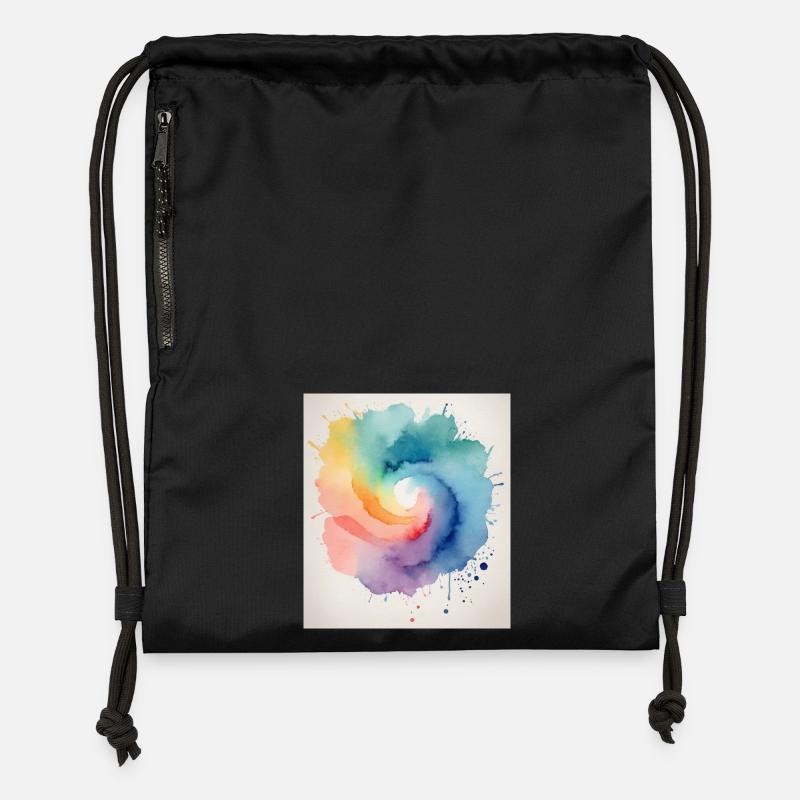 Abstraktes Aquarell in Spiralform - Turnbeutel aus Recycling-Material - Schwarz