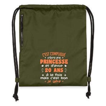 Woman Princess Birthday 20 Years - Gymsac made from recycled material - military green - Front
