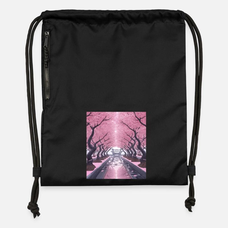 Tunnel de cerisier en fleurs - Sac à cordon en polyester recyclé - noir
