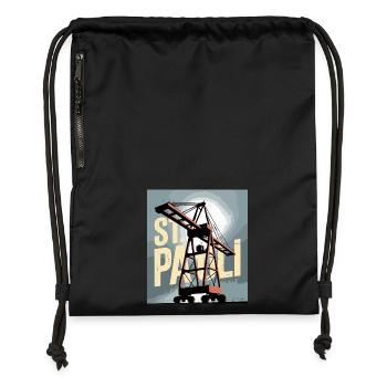 St. Pauli, Hambourg, Port, Port, Grue, Nostalgie - Sac à cordon en polyester recyclé - noir - Devant