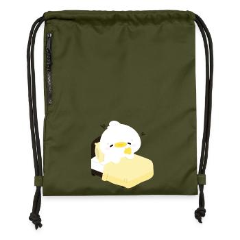 Canard douillet et endormi sur un lit jaune - Sac à cordon en polyester recyclé - military green - Devant