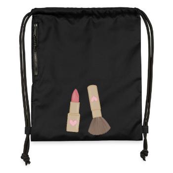 Heart Lip Lipstick & Brush Charm - Gymsac made from recycled material - black - Front