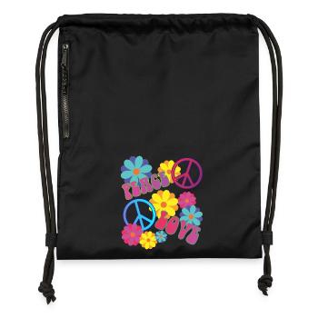 058 - love peace hippie flower power - Turnbeutel aus Recycling-Material - Schwarz - Vorne