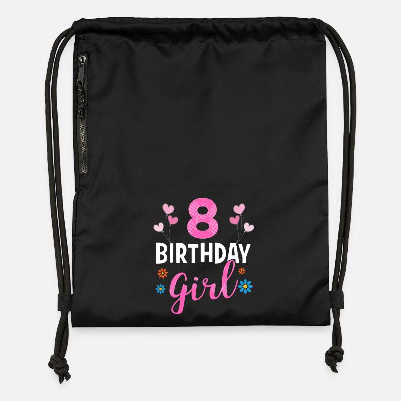 Fille d'anniversaire - 8 ans - Sac à cordon en polyester recyclé - noir
