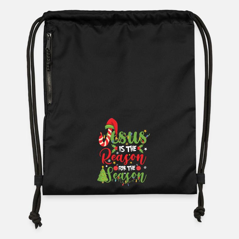 Raison de la conception de Noël de la saison - Sac à cordon en polyester recyclé - noir