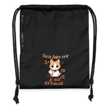 Chat kawaii provocateur - Sac à cordon en polyester recyclé - noir - Devant