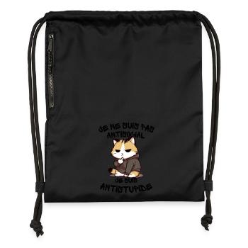 Chat Rebelle Hoodie Grinçant - Sac à cordon en polyester recyclé - noir - Devant