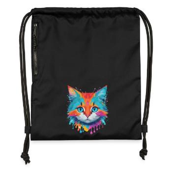 Niedliche Katze - Turnbeutel aus Recycling-Material - Schwarz - Vorne