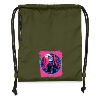 Technologie féline futuriste - Sac à cordon en polyester recyclé - military green - Devant