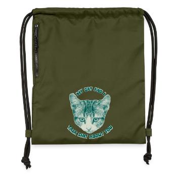 Sassy Cat Talk – Funny Cat Theme - Gymsac made from recycled material - military green - Front