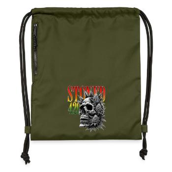 Stoned 420 Skull – Weed & Skull - Gymsac made from recycled material - military green - Front