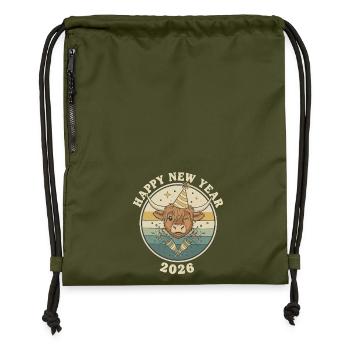 Highland Cow Silvester 2026 Lustiges Partyhut - Turnbeutel aus Recycling-Material - military Green - Vorne