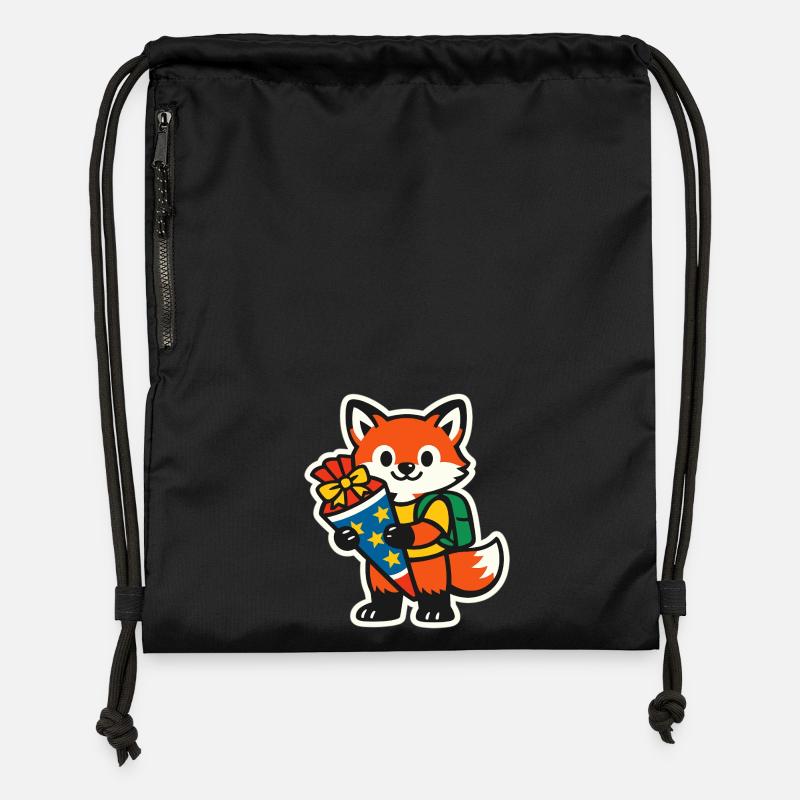 Fox with gift and backpack school enrollment - Gymsac made from recycled material - black