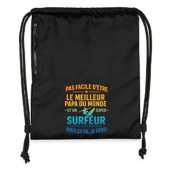 Papa surfeur cadeau fête des pères Noël Surf - Sac à cordon en polyester recyclé - noir - Devant