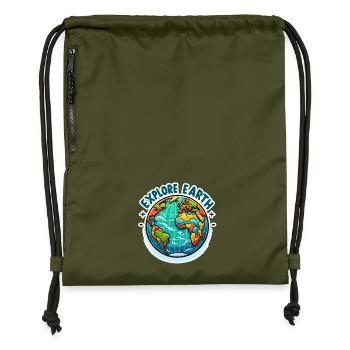 Explore Earth - Erde Illustration - Gymsac made from recycled material - military green - Front