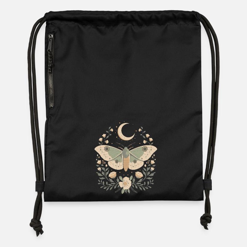 Whimsical Moth Illustration - Gymsac made from recycled material - black