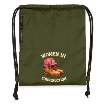 Women in Construction Work Boots and Construction Helmet - Gymsac made from recycled material - military green - Front